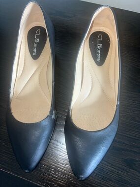 CL by Laundry Women’s 9.5 Black Pointed-Toe Slip-On Flats with Tan Insole
